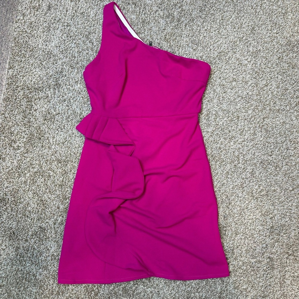 Hello Molly Dress Women US 6 Hot Pink One Shoulder Ruffle Mini HM017 Cocktail